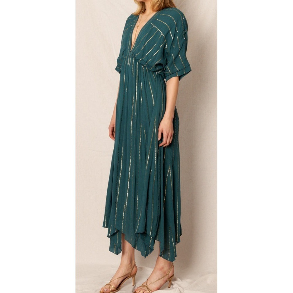 EN CREME Sabrina Lurex Kimono maxi dress metallic stripe woman's M